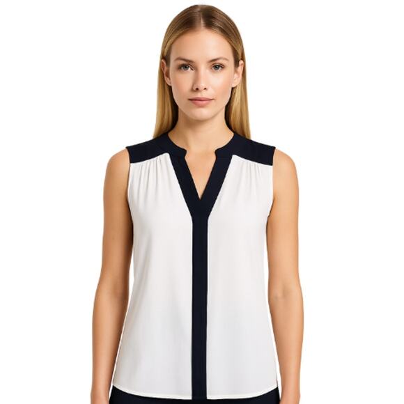 Banana Republic Sleeveless Blouse in White & Navy– EUC Size 2 - Picture 1 of 3